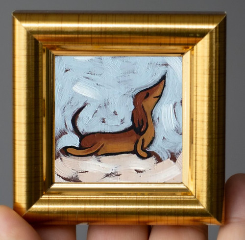 Dachshund yoga miniature oil - dachshund,