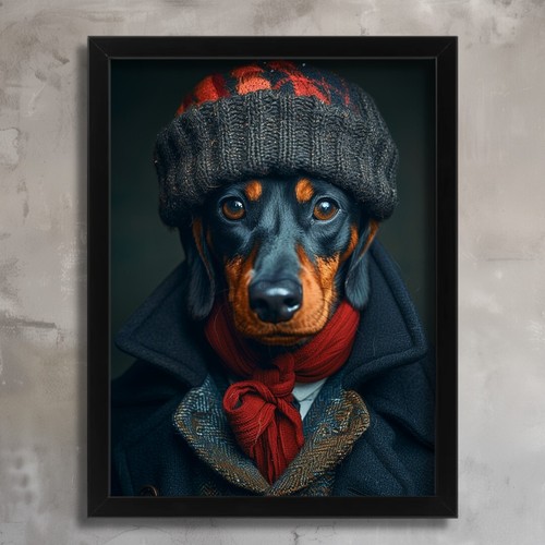 Black dachshund art print - black,