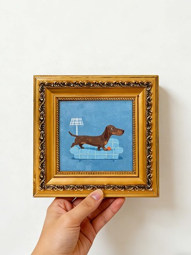 Dachshund blue sofa - dachshund,